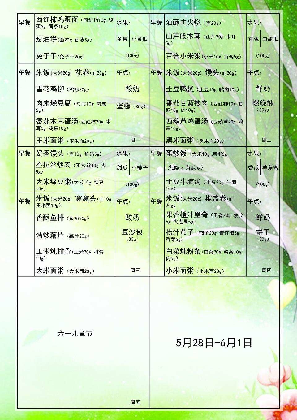5月28日-6月1日食谱